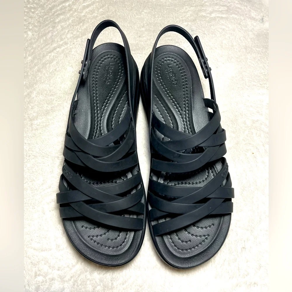 Crocs Lite Ride black Womens Wedge Sandals Sz 8